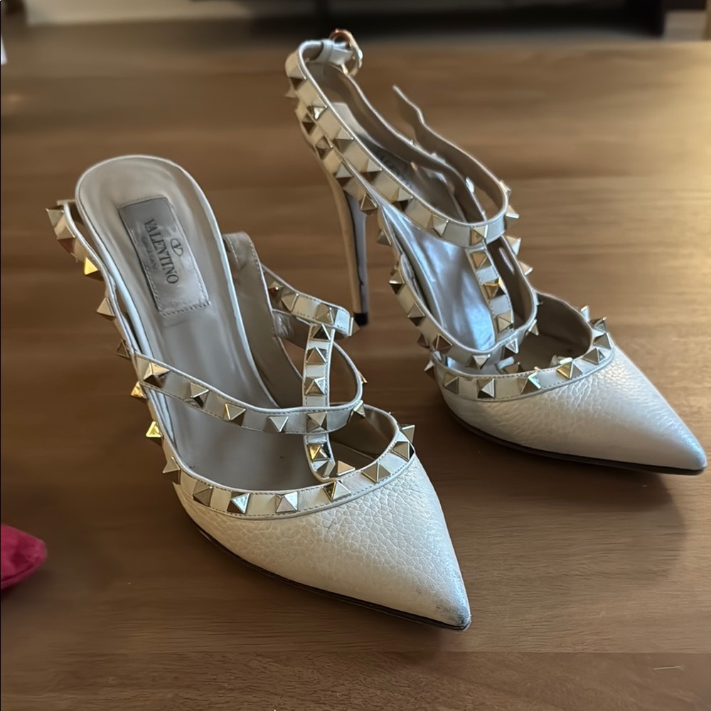 Valentino White Stiletto Heels with Studded Straps